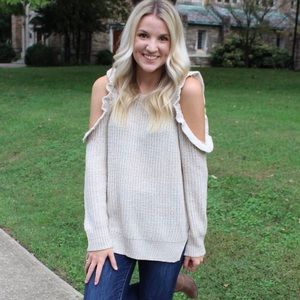 Cold shoulder sweater tan